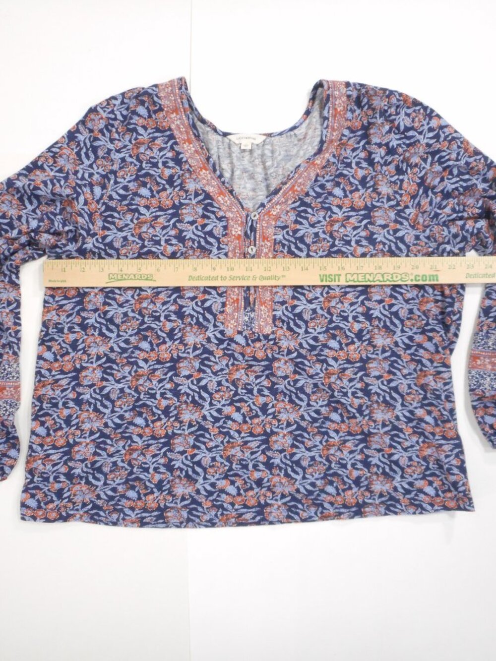 Lucky Brand Blouse Women's XL Popover V-Neck Long Sleeve Boho Top Floral Peasant - Picture 4 of 14